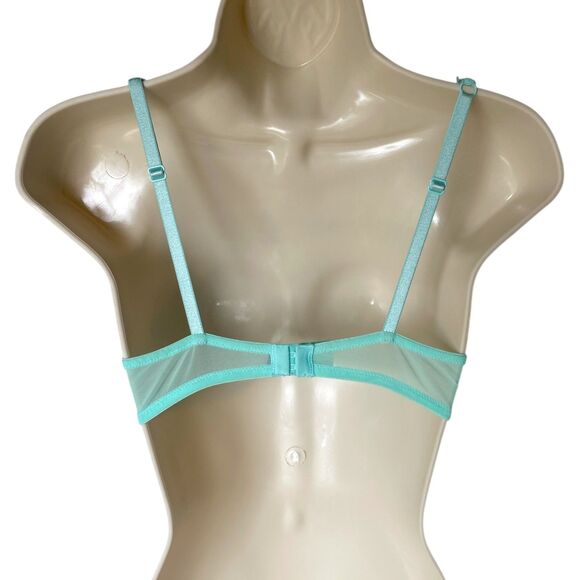 Victorias Secret Sexy Little Things Padded Push-Up Bra Yellow Aqua Lace Size 34C - Picture 3 of 4